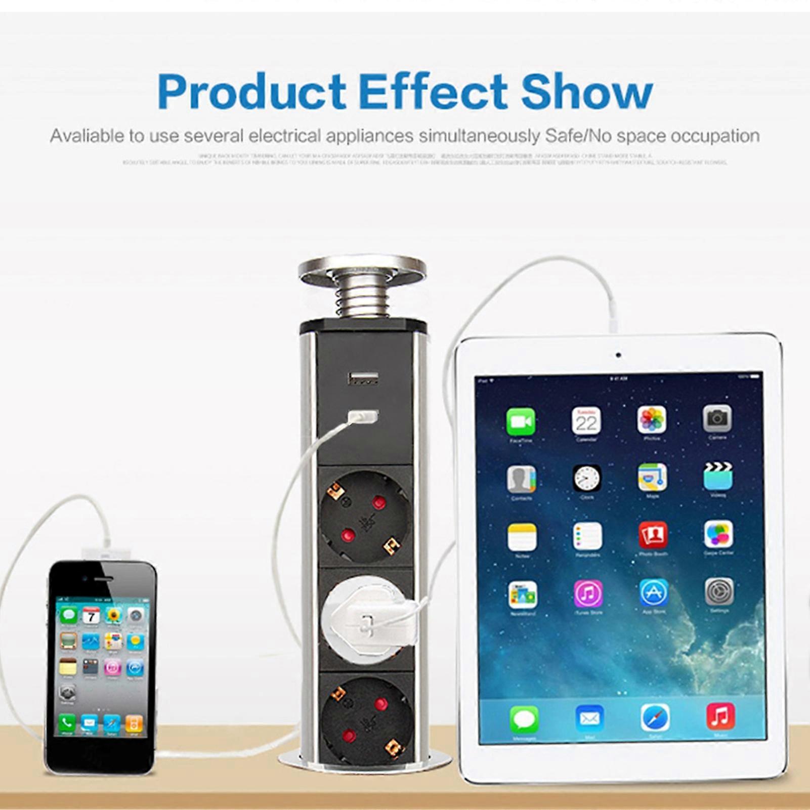 Tensile Pull USB Power Outlet Socket 250V, 16A, Silver/Black