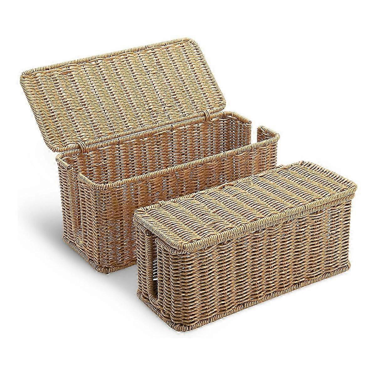 2Pack Cable Management Box, Handwoven Imitation Rattan Cord Organizer Box, Decorative Cord Hider Bo