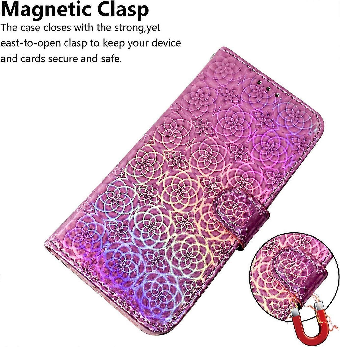 Slim Shockproof Wallet Case  Leather Flip Cover With Card Holder And Wrist Strap Pink Glitter for Google Pixel 9A