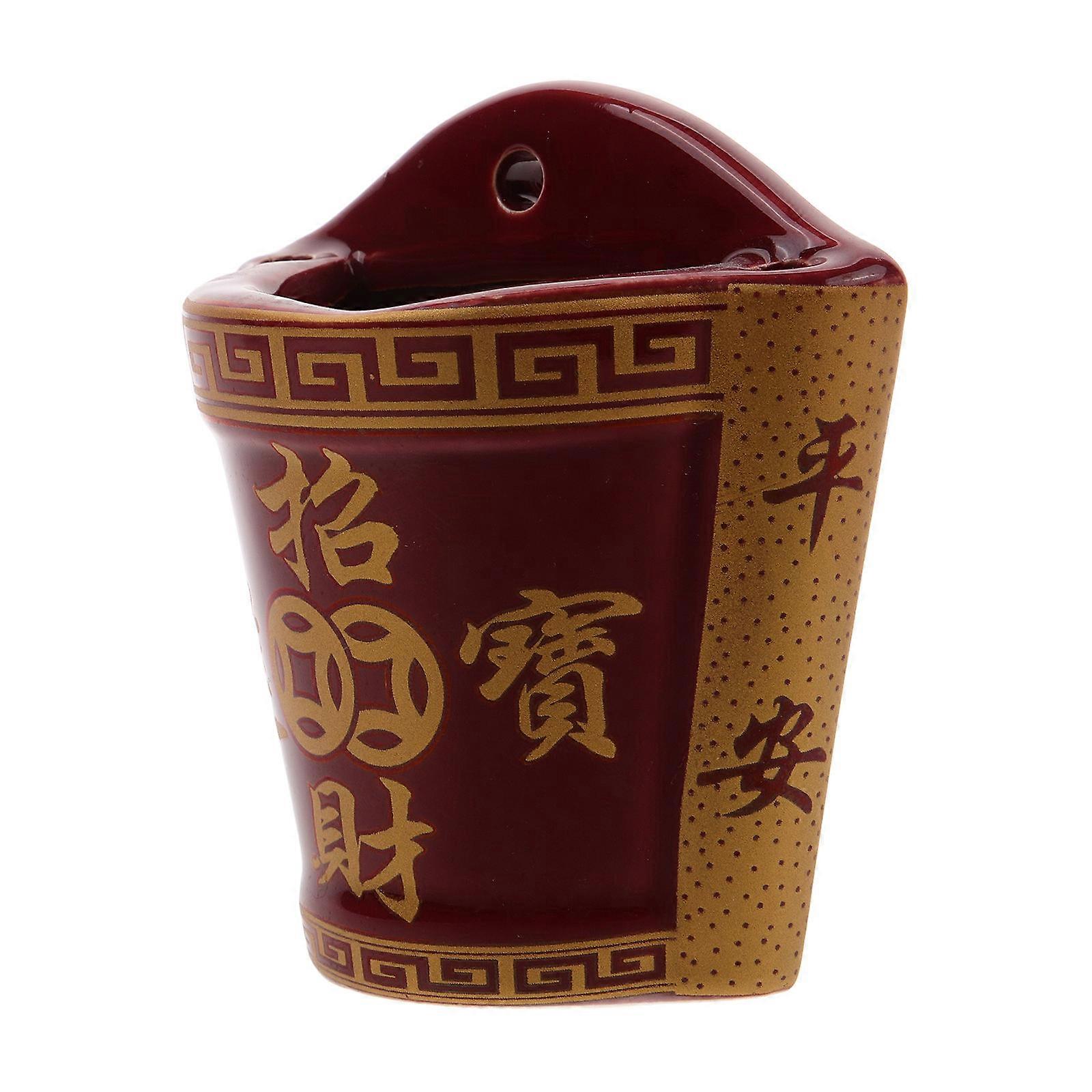 Ceramic Hanging Incense Burner for Wall Use 2Pcs Dark Red