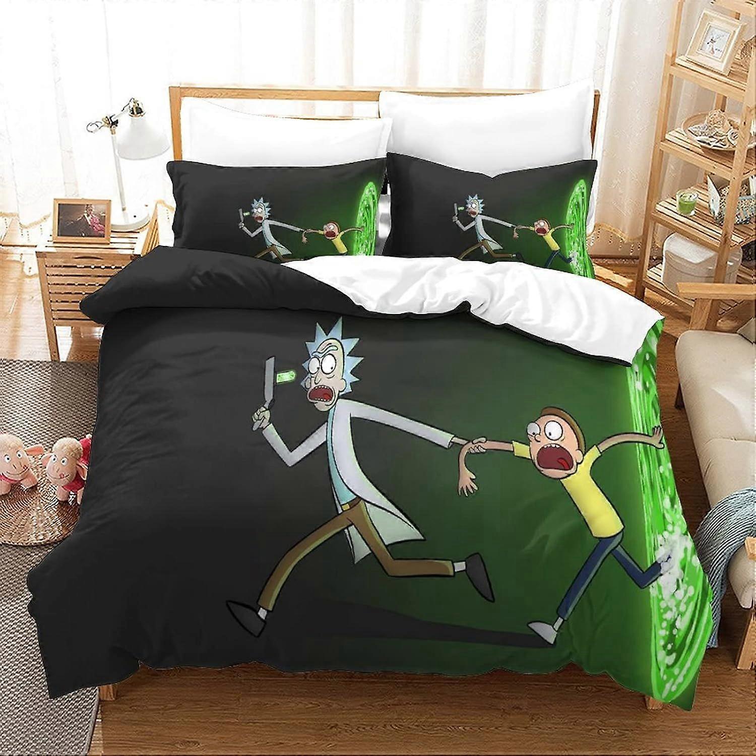 Single Duvet Cover Set Rick And Morty Quilt Cover Single Size Bedding Set Super Soft Microfiber Duvet Covers with Zipper with Pillowcases Hypoallergen