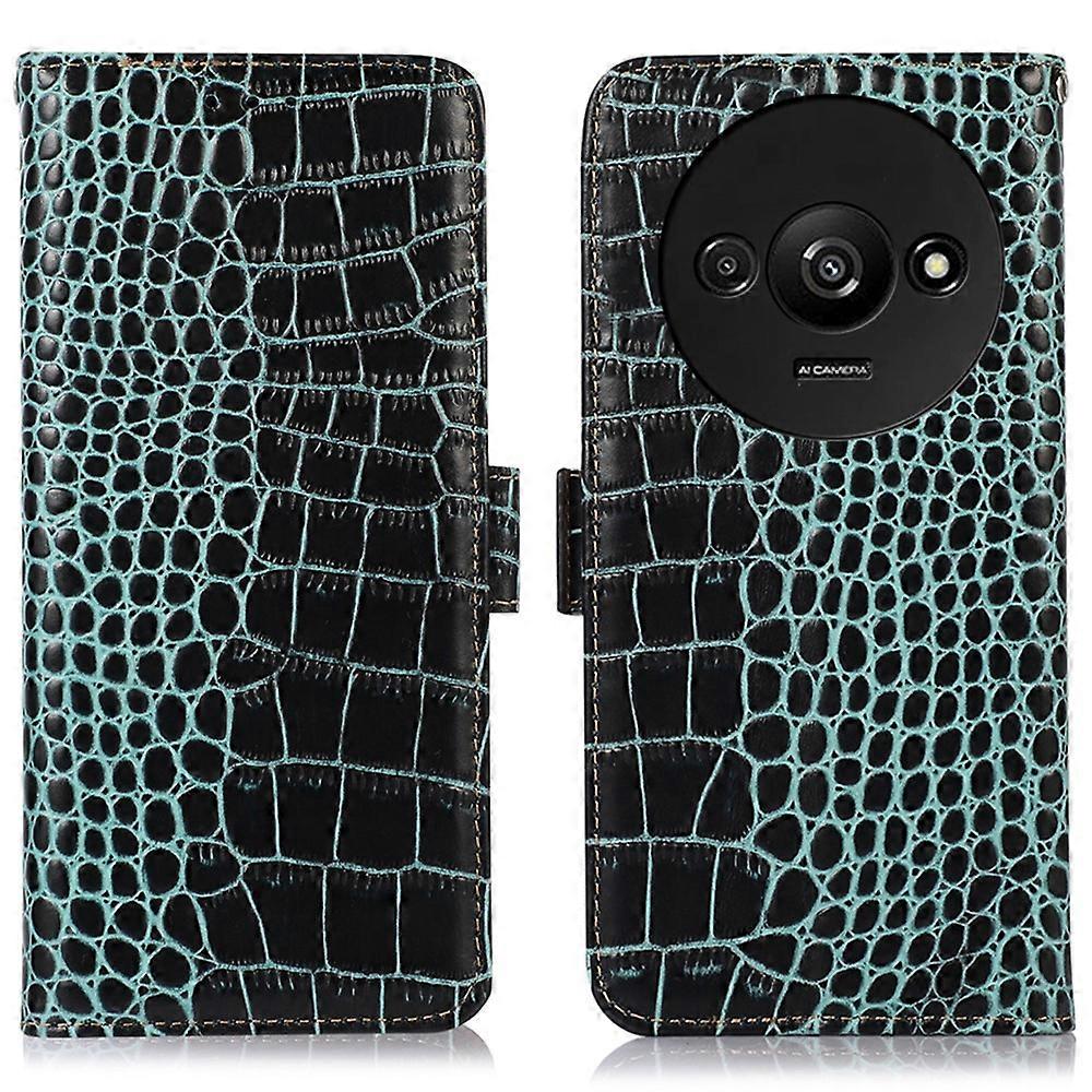 Kompatibel für Xiaomi Redmi A3 Hülle Echtes Rindsleder Brieftasche Handyhülle Krokodil Textur