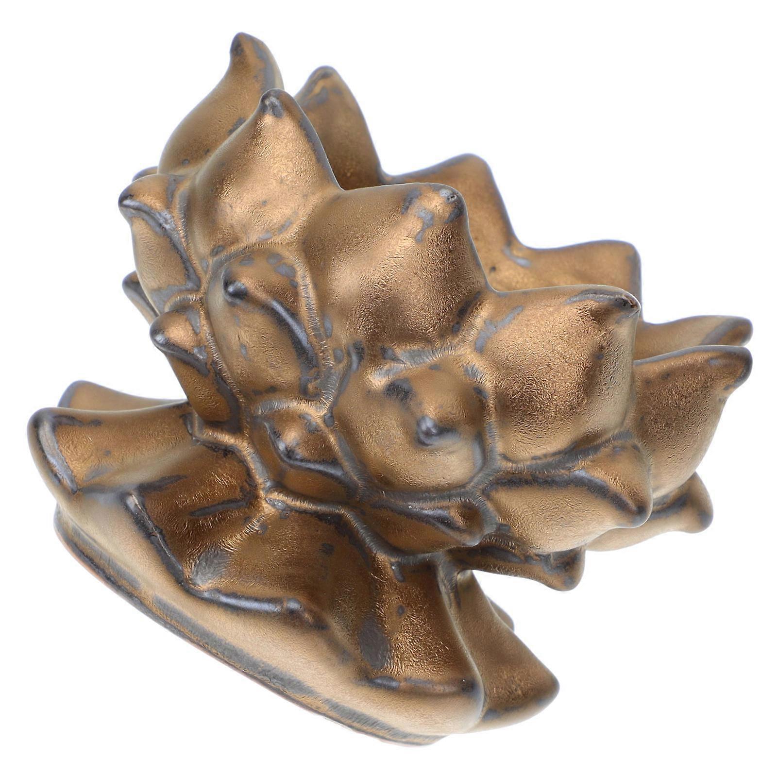 Golden Lotus Shape Ceramic Candlestick for Decorative Use 2Pcs