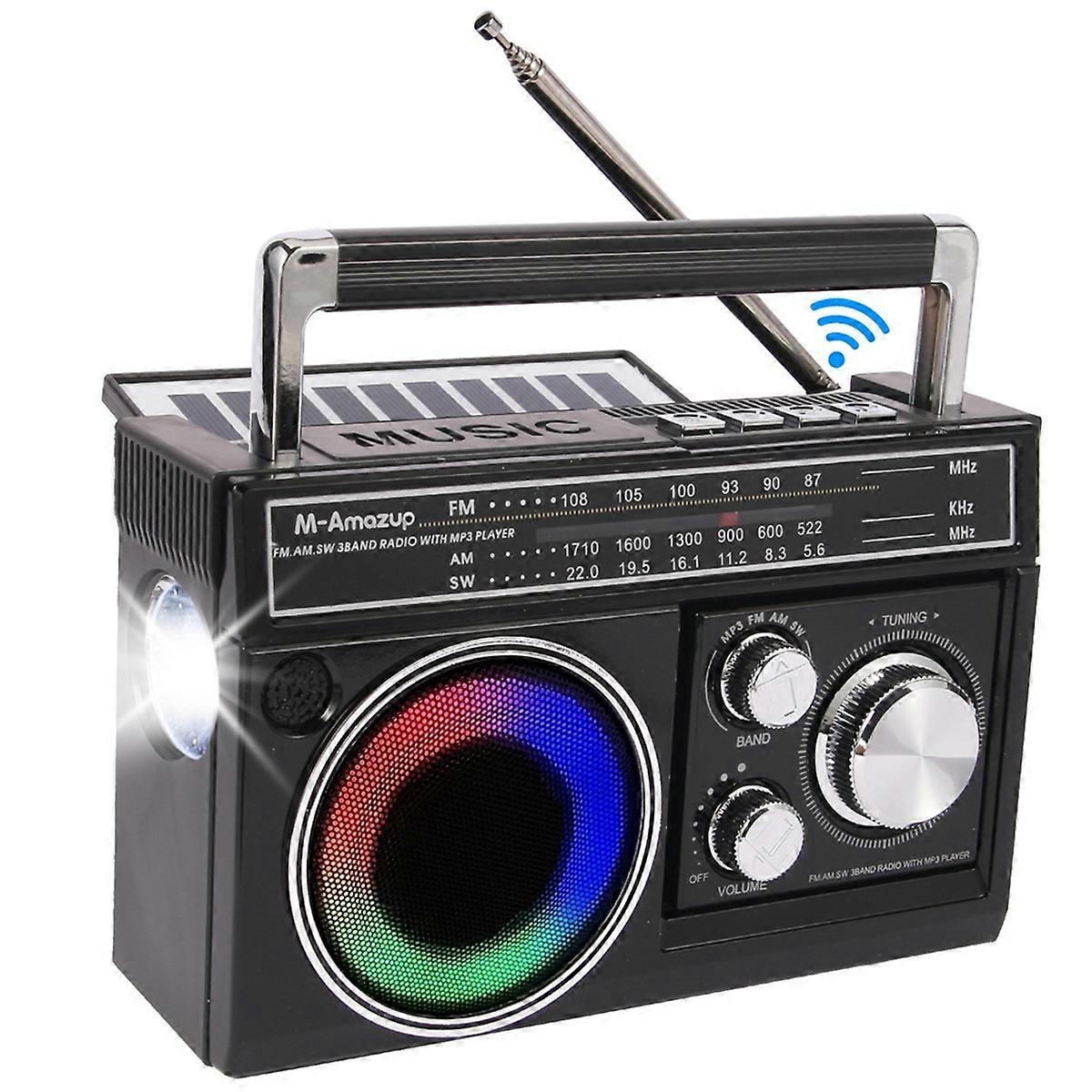 Solar Retro Radio Outdoor Emergency Multifunction Bluetooth FM AM Radio Player Disaster Prevention Radio with Lighting