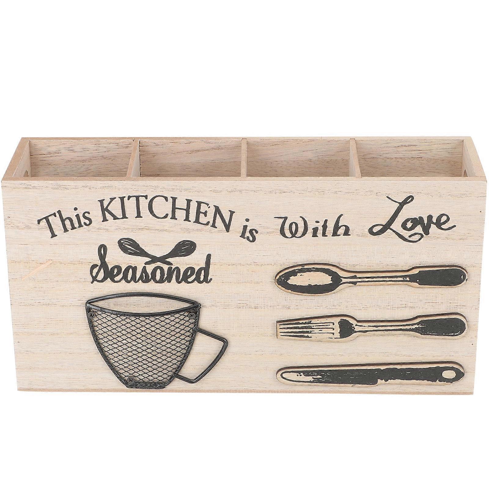 Multi-Function Utensil Organizer Cutlery Box For Kitchen Organization Wooden Simple Design 1Pcs