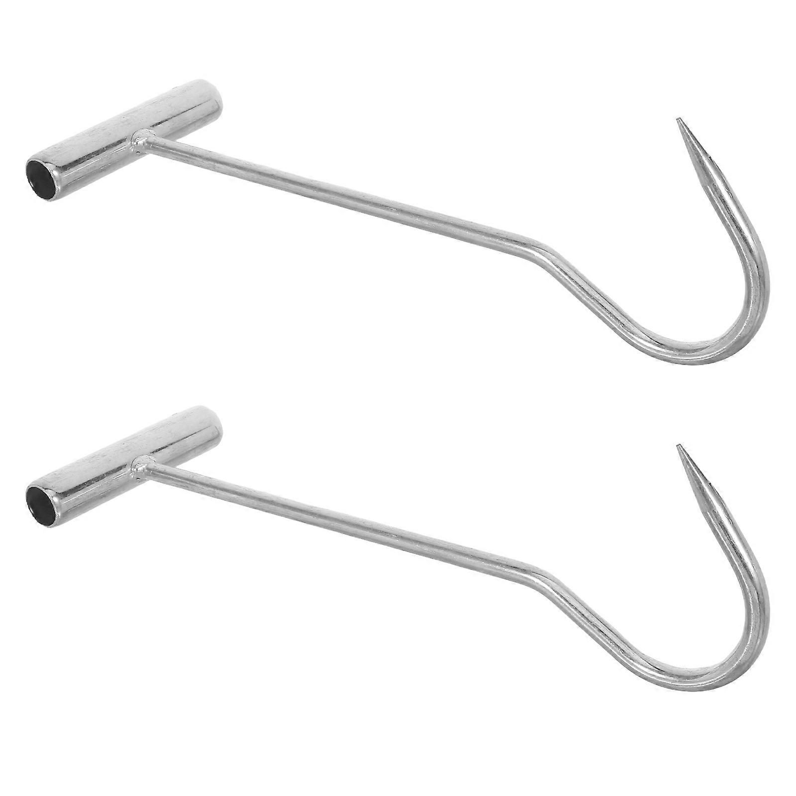 Heavy Duty Manhole Hook Tool for Lifting 4Pcs Silver Metal Hooks