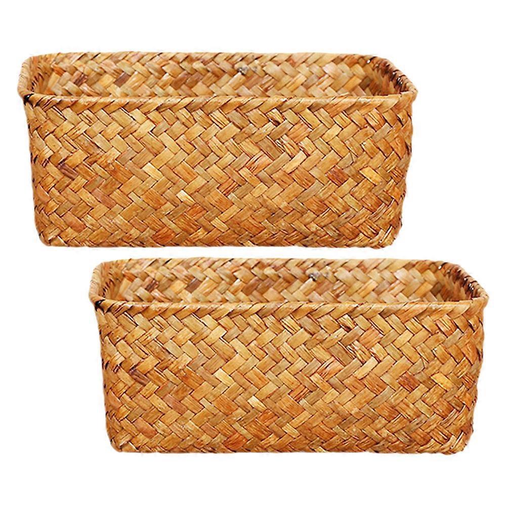 Handwoven Seagrass Storage Basket for Table Organization 2Pcs