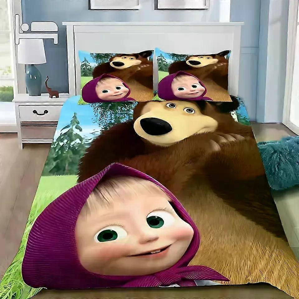 (bbyx468) M-Masha och björnarna 3D-tryckt påslakanset örngott sängkläder set queen size-säng king size-säng för sovrumsinredning