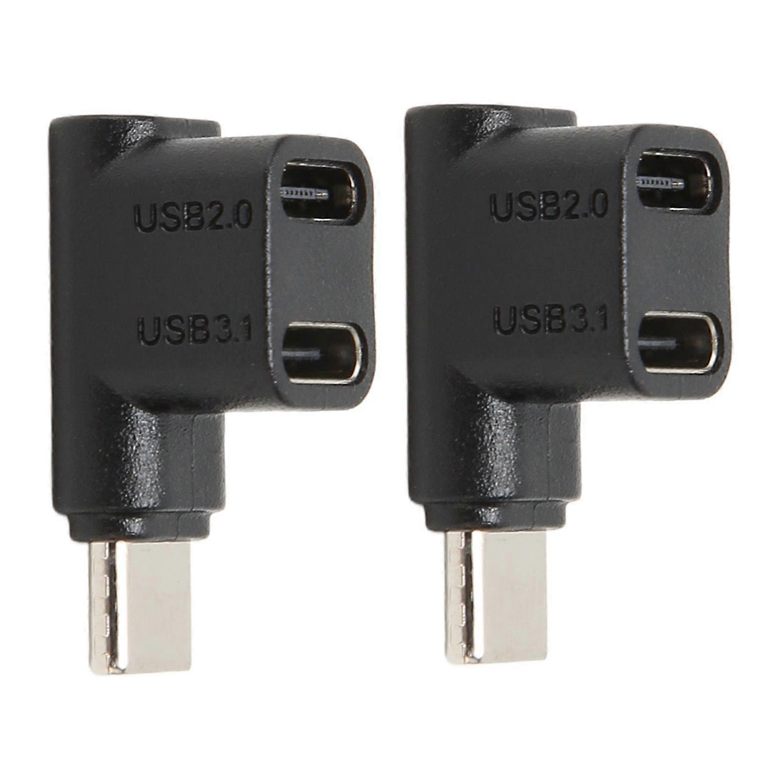 2pcs 1 to 2 USB C 3.1 90 Degree Angle Adapter 10Gbps USB 3.1 Type C Male to USBC 3.1 USB C2.0 Dual Female Right Angle Connector