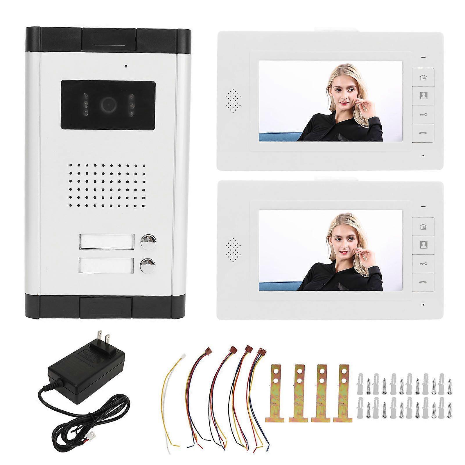 Video Intercom System 2 Pcs 7 Inch TFT Monitors and 1 Night Vision Camera 2 Way Call Visual Doorbell