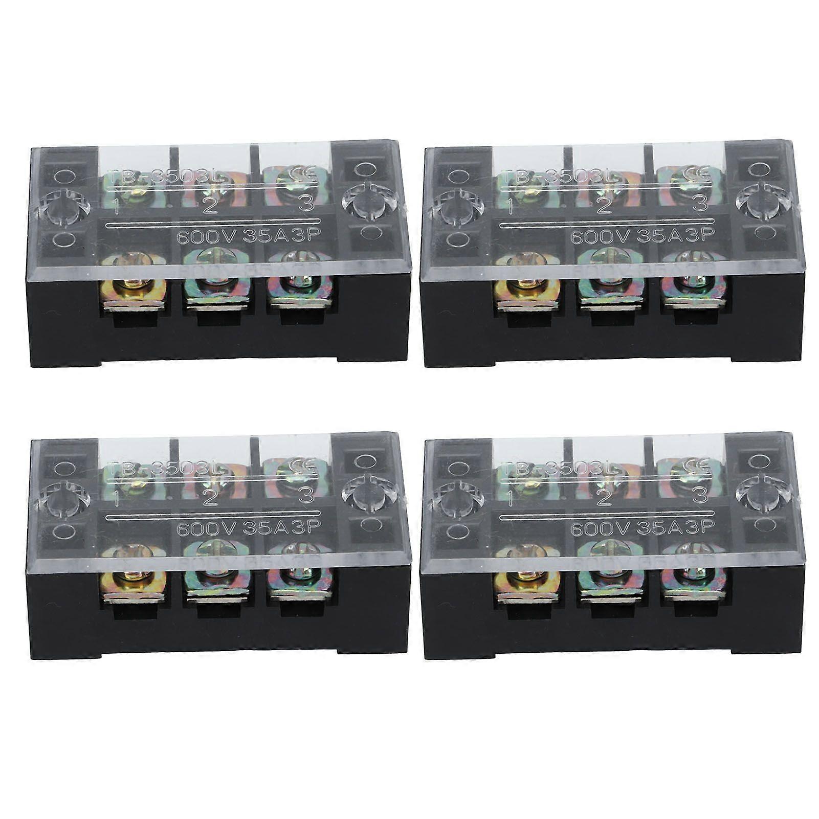 4Pcs Terminal Strip Block TB Fixed Large Current Copper Contactor Circuit Terminal Block 600V 35A 3 Positions