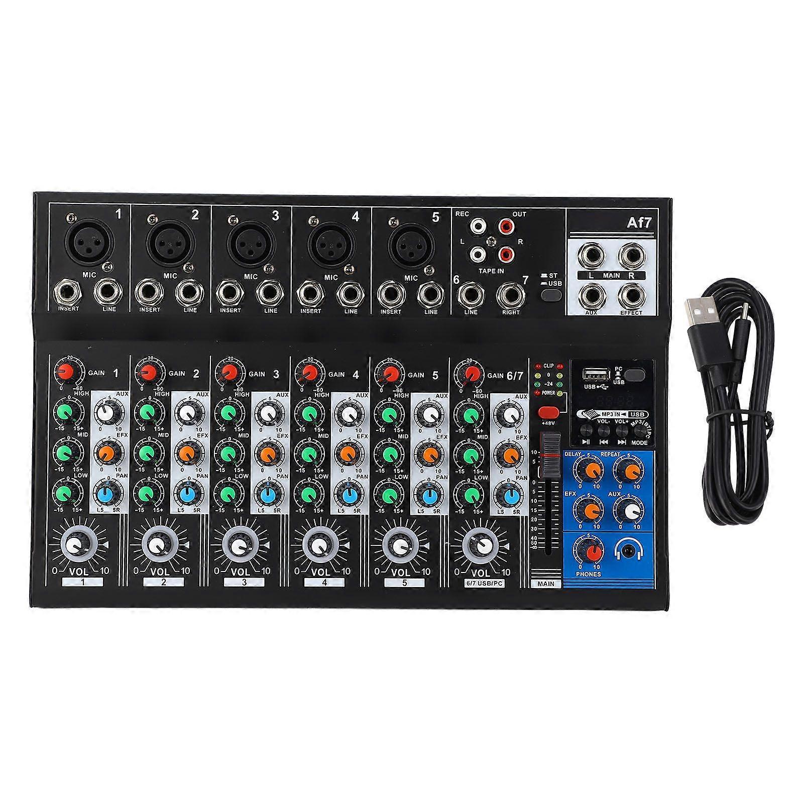 Sound Mixer Professional 7 Channel BT USB Interface Led Indicator Light Sound Mixing Console for Home Stage Live Streaming