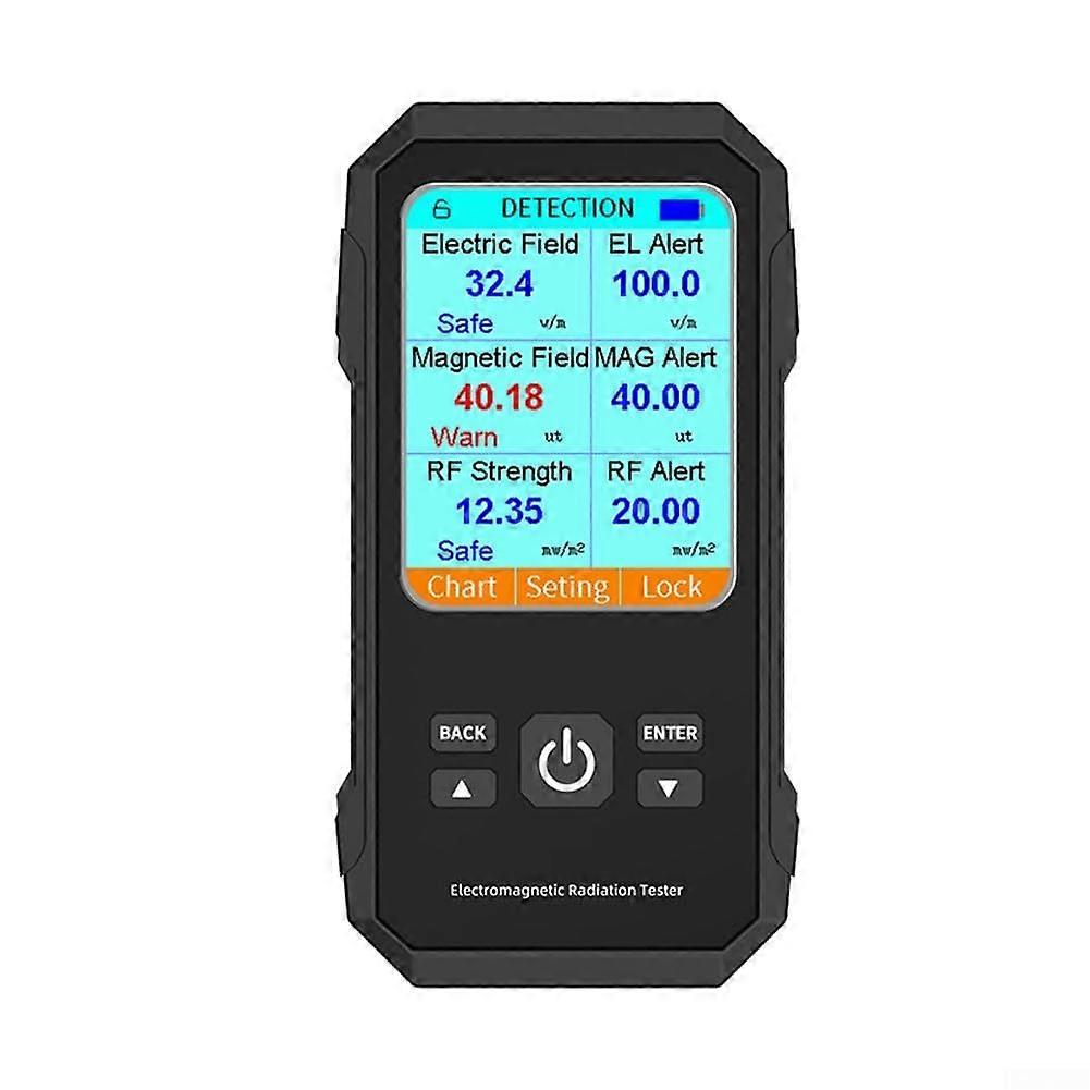 Electric Field Magnetic Field RF Radiation Detector Tester Lock Screen Display  Settings Black