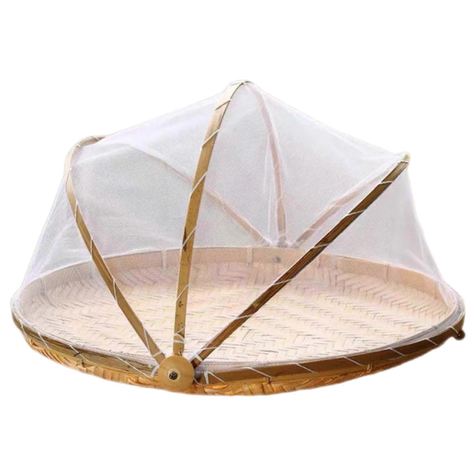 Mesh Fruit Basket with Lid 11Inch Bamboo With Mesh Gauze Cover Food Tent For Vegetables And Fruits, Bread, Desserts