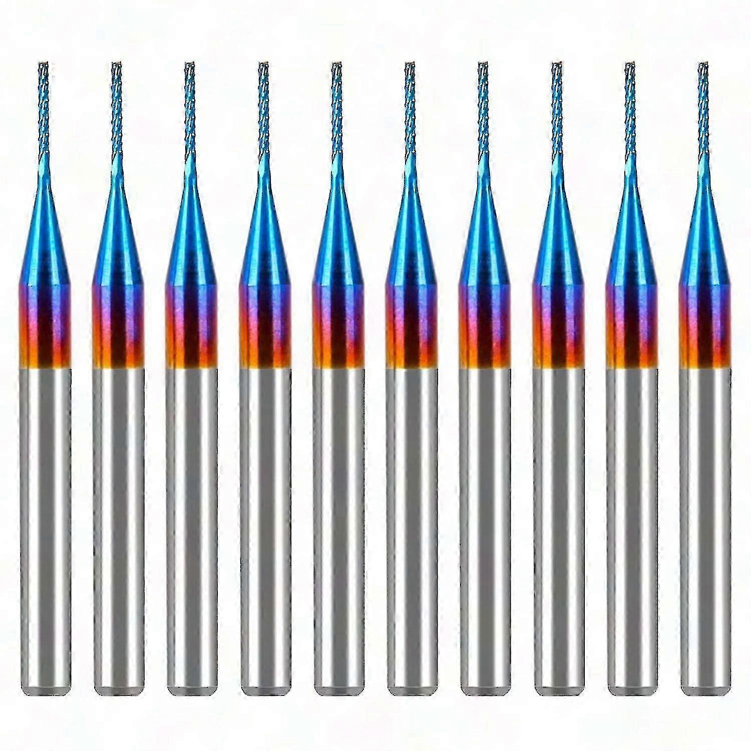 10 stk 0,6 mm hårdmetal endefræser, super nano blå belagt fræser til gravering og fræsning