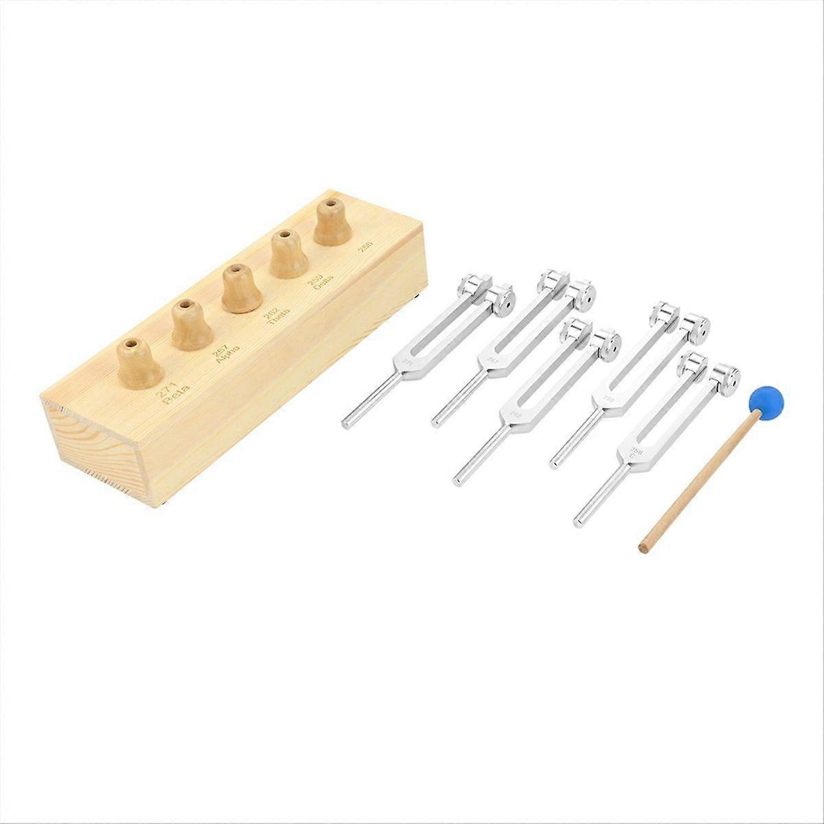 1Set Brain Tuner Tuning Fork Set of 5 for Theta Alpha Tuning Forks with Wooden Voice Box for Sound