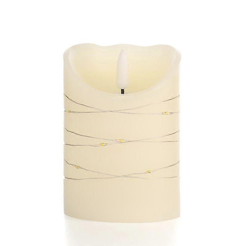 Flameless Candle with Recessed String Light, LED Candle, Dancing Flame (Ivory)