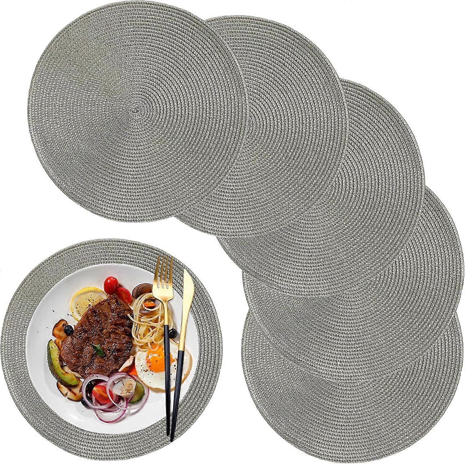 Grey Round Placemats Set of 6 - Washable, Heat Resistant