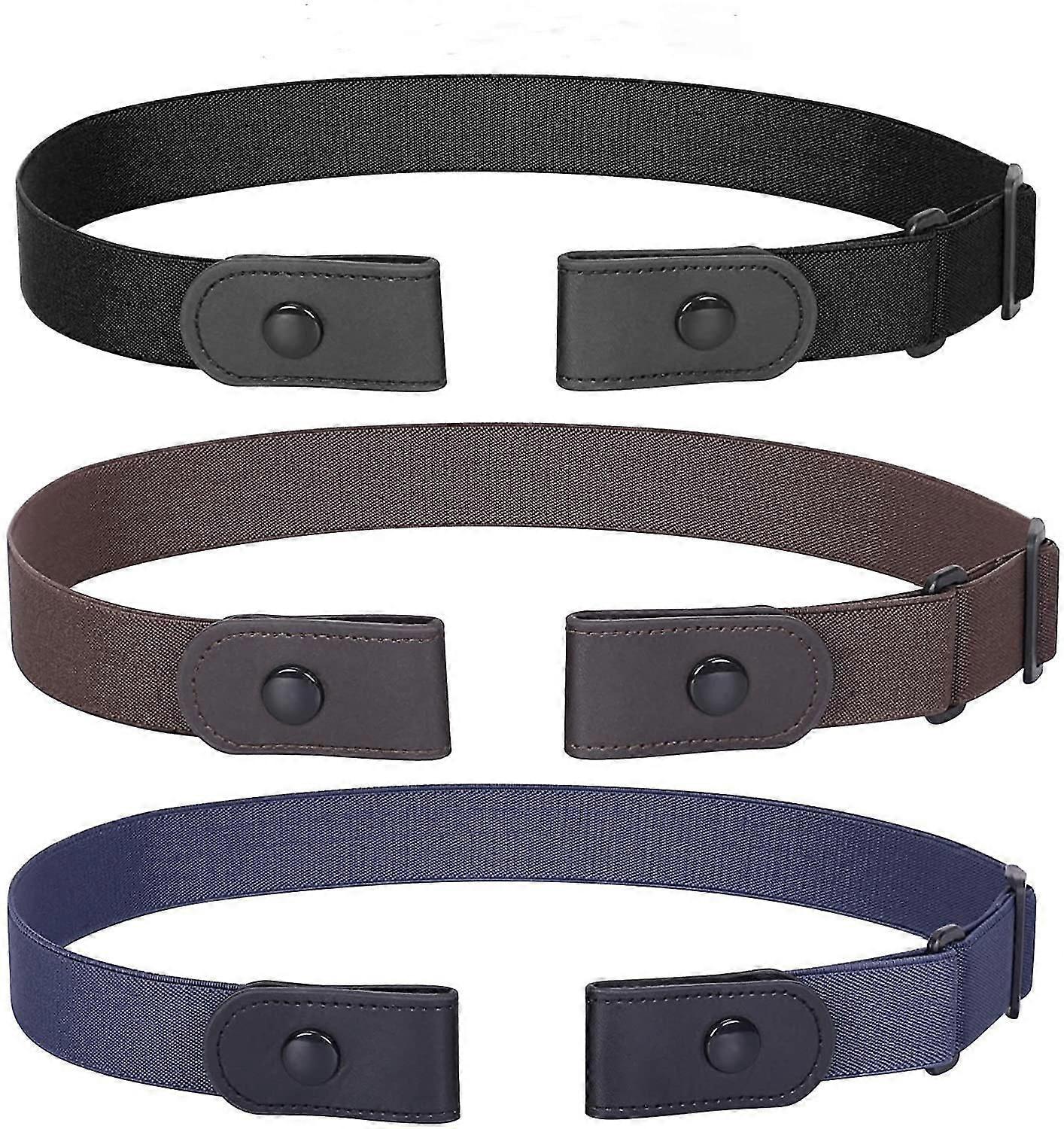 3 Pack No Buckle Invisible Stretch Belt-black+brown+blue
