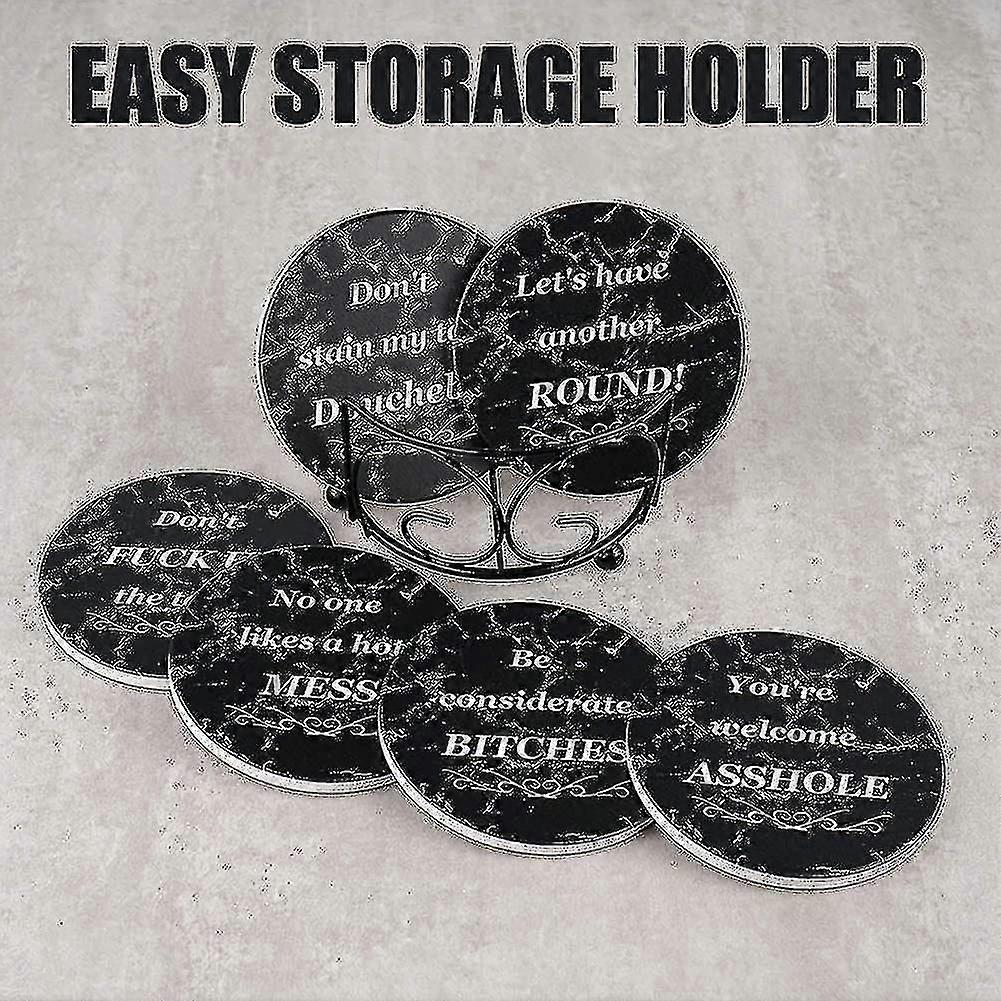 6pcs Coasters For Drinks, Funny Drink Coasters Absorbent With Holder Absorbing LK