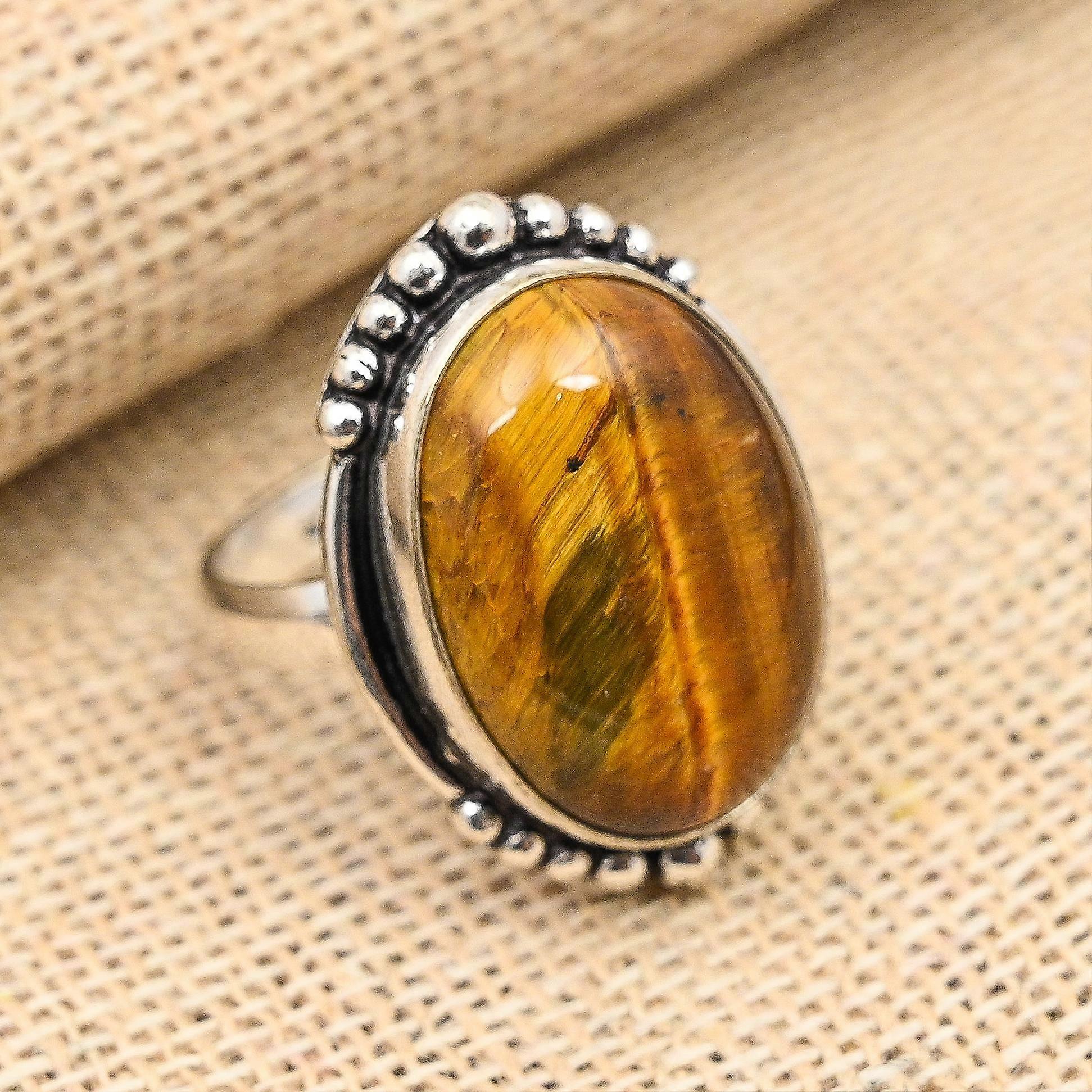 Tiger's Eye Gemstone Handmade Solid 925 Sterling Silver Ring Jewelry