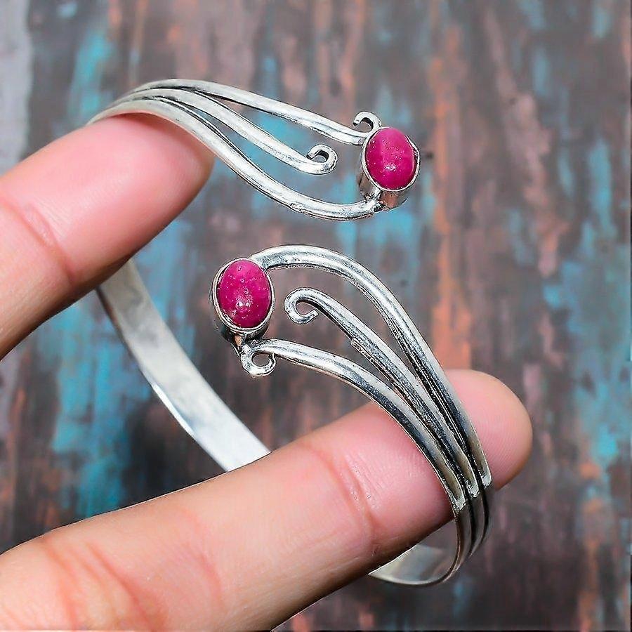 Kashmir Red Ruby Gemstone Solid 925 Sterling Silver Handmade Jewelry Bangle Adjustable