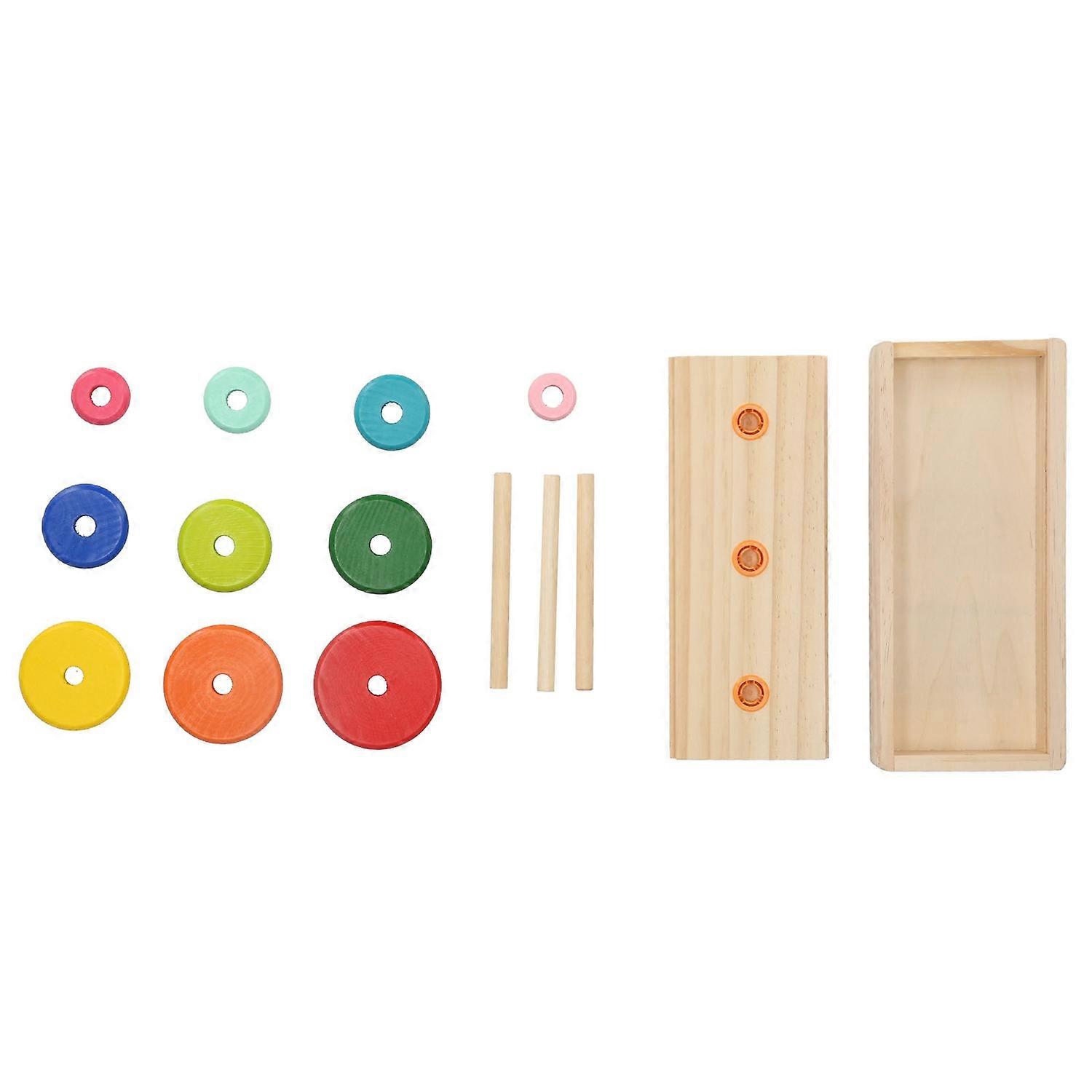 Tower of Hanoi 10 Rings Puzzle Wooden Logic Toy with Storage Box for Kids 5 Years Old and AboveL