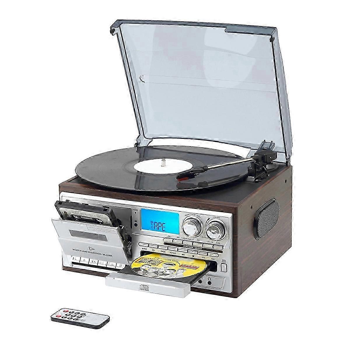 Retro Vinyl Multi-Function 3-Speed Record Player Turntable with AM/FM Radio, CD/Cassette