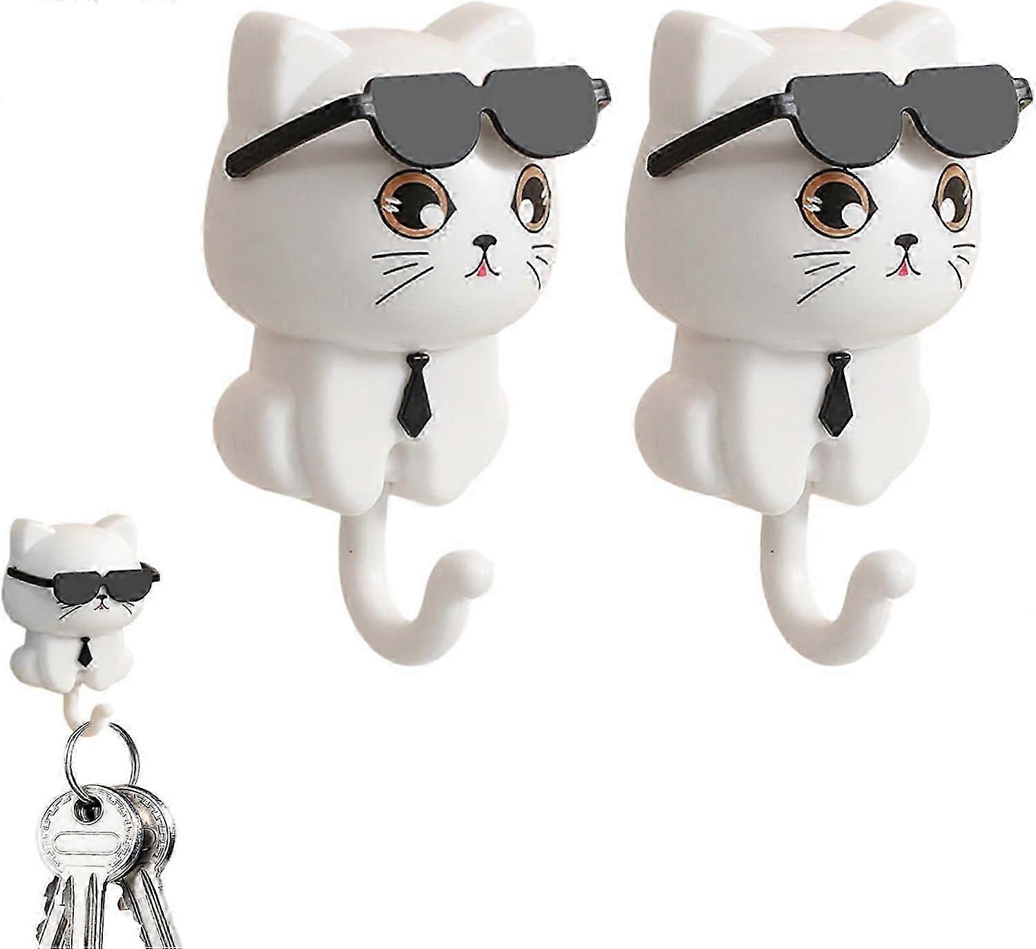 2-piece cute cat-shaped hook set, punch-free gravity hook