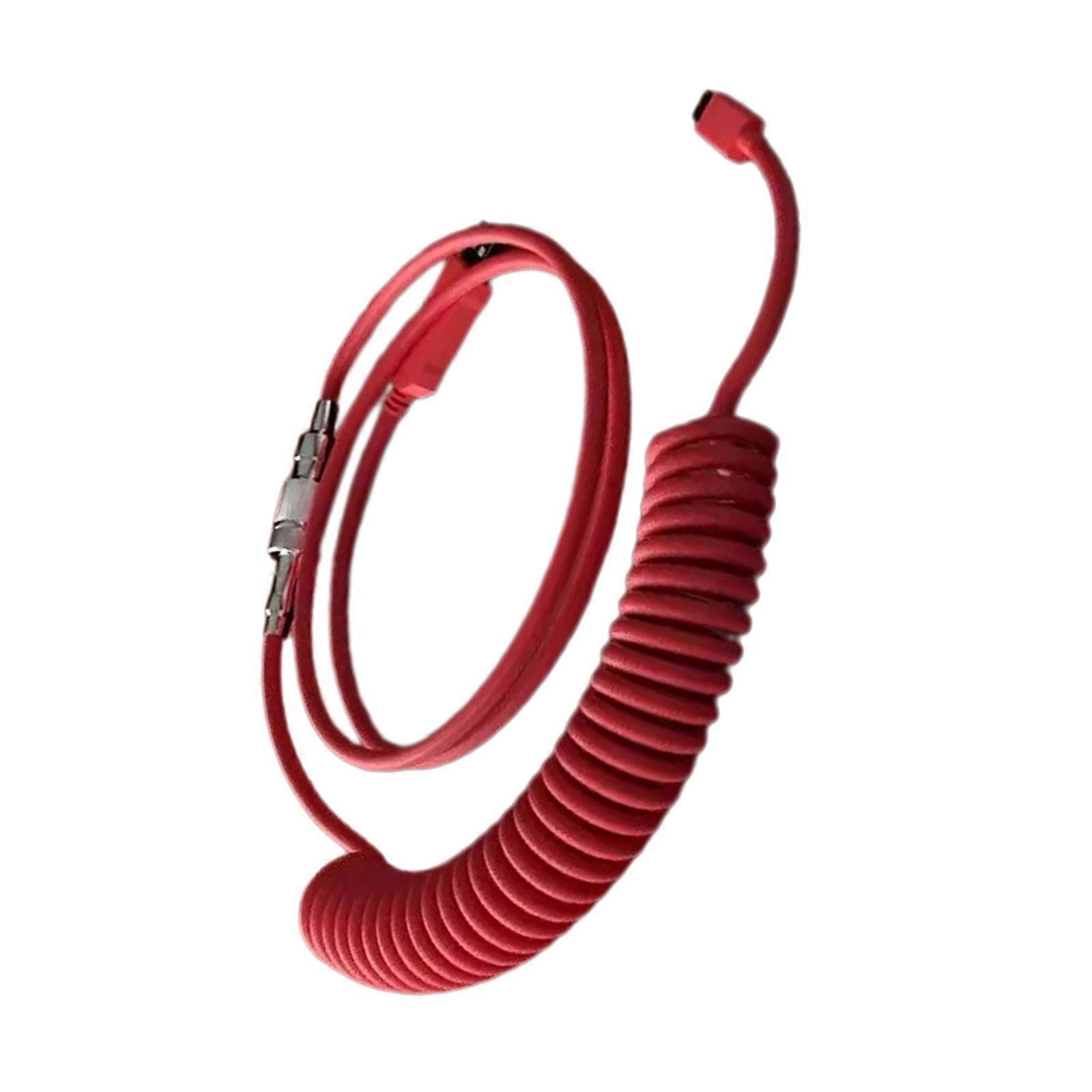 USB C Coiled Cable for Gaming Mechanical Keyboards Usb Data Cord Detachable Aviation Plugs Type C Cable  Red