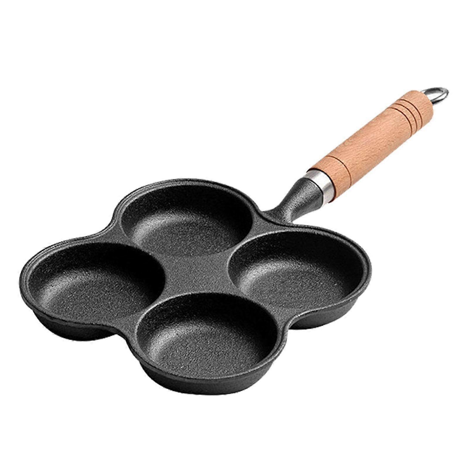 Non Stick 4 Hole Egg Frying Pan with Compartments for Pancakes Burgers Breakfast, Gas & Induction Compatible