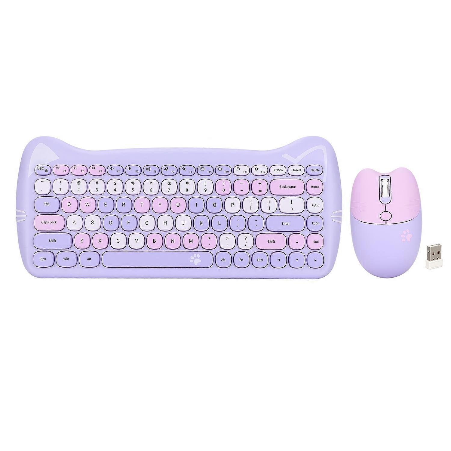 Cute Cat Shape 2.4G Wireless Keyboard and Mouse Colours Low Power Technology Wireless Keyboard Mouse