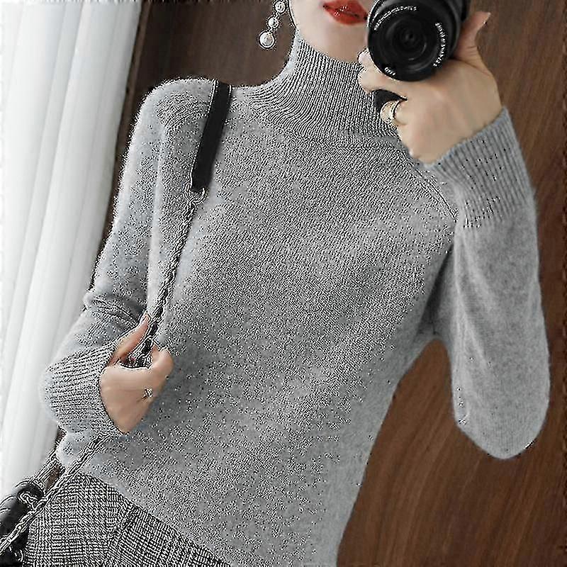 Vår, höst och vinter Kashmirtröja för kvinnor Turtleneck Pullover Slim Solid Color Högkvalitativ värme H