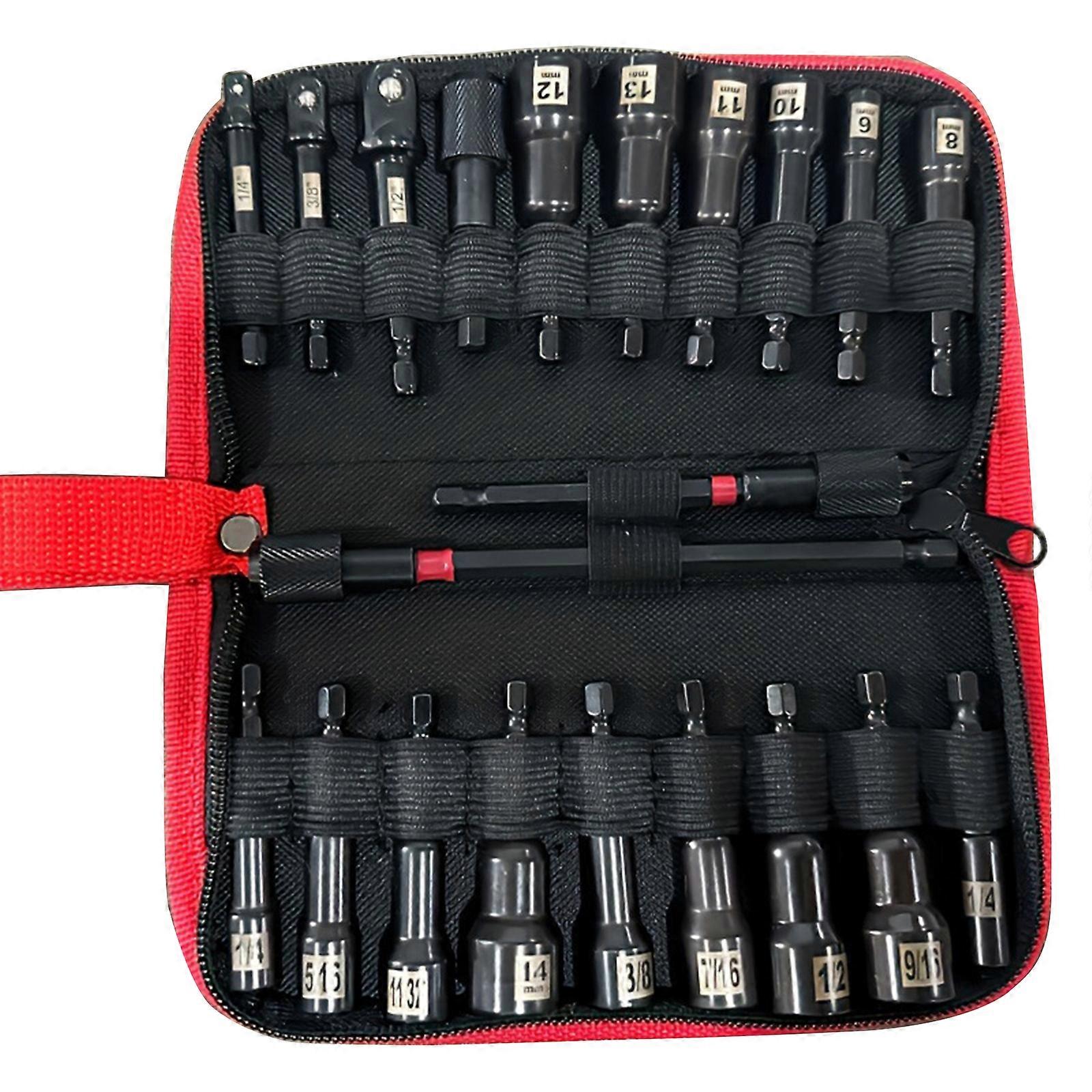 Essential Magnetic Nut Driver Set Metric and SAENut Driver Convenient Storage Bag Perfect for On travelings Home Use Multicolor