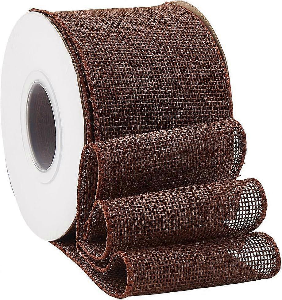 10 Yards 2.5 Inch Brown Burlap Wired Edge Ribbon Natural Soild Wide Wire Rustic Fabric Ribbons Bulk Roll with Spool for Sewing Making Crafts Wreaths G