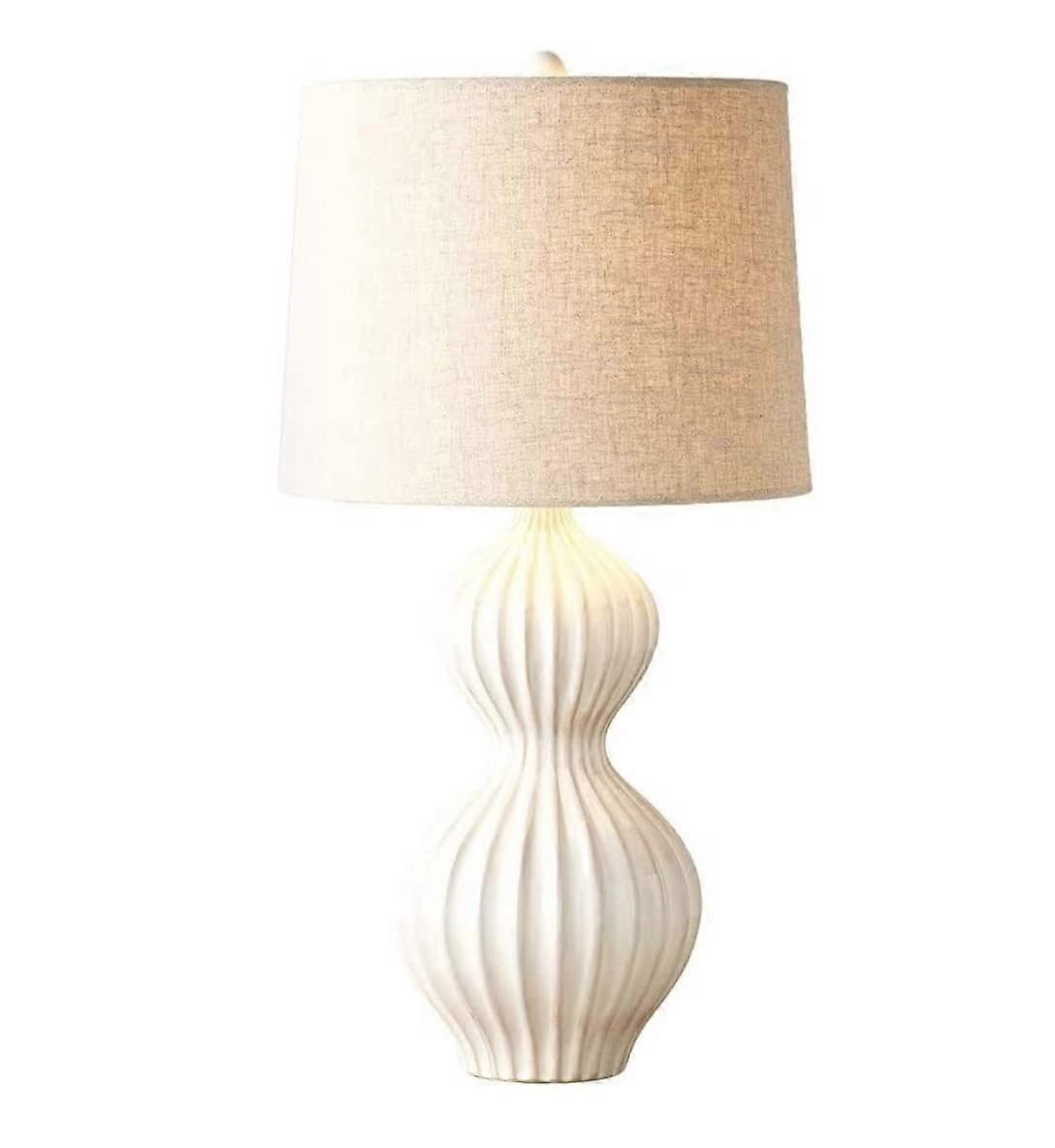 Bedside Table Lamp Gloss Ceramic With White Fabric Shade Push Button Remote Control Switch Nightstand Lamp A