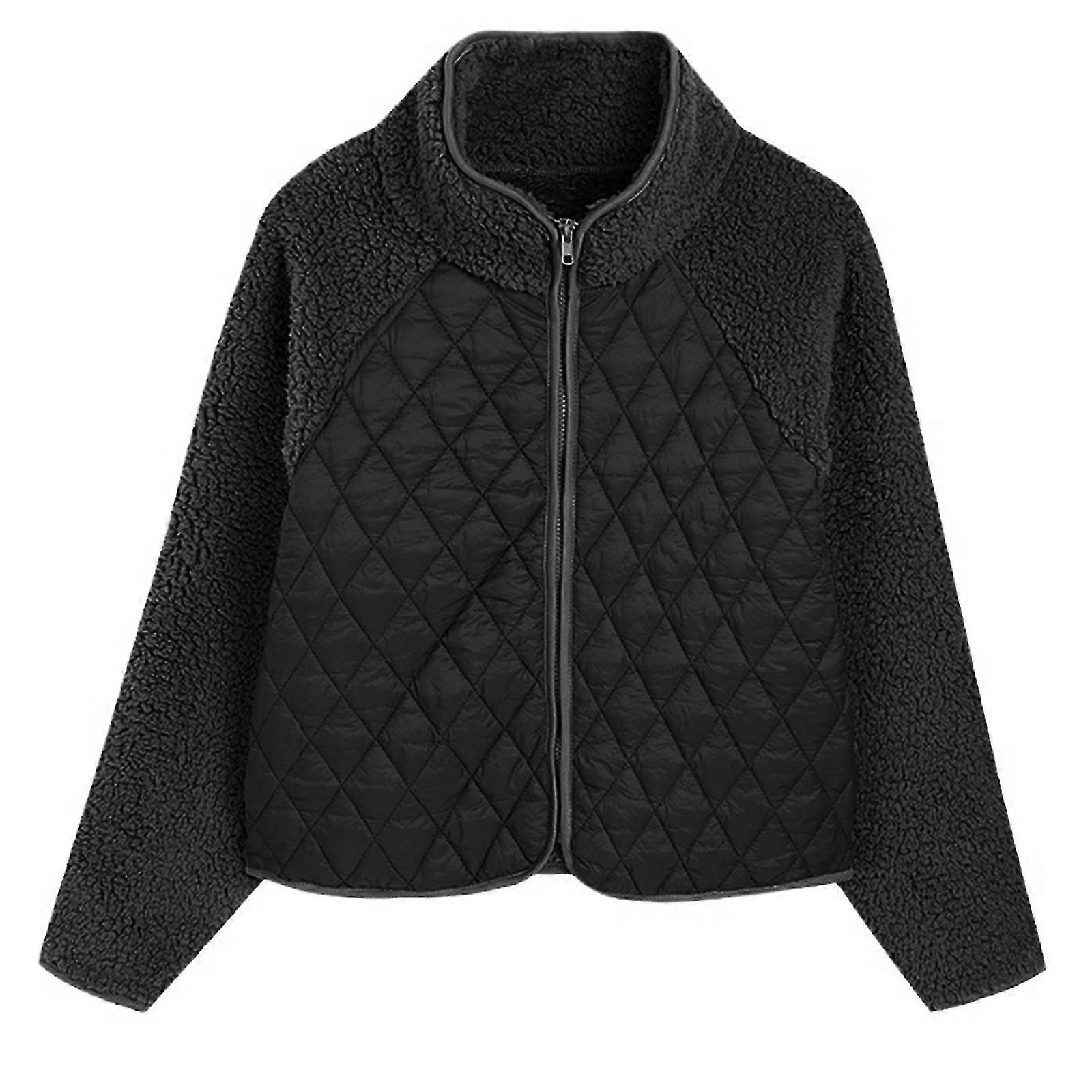 2023 Women's Zipper Jacket Autumn Winter Soft Lining Warm Cardigan Color Contrasting Trendy Double-sided Plush Coat silver gray XXL