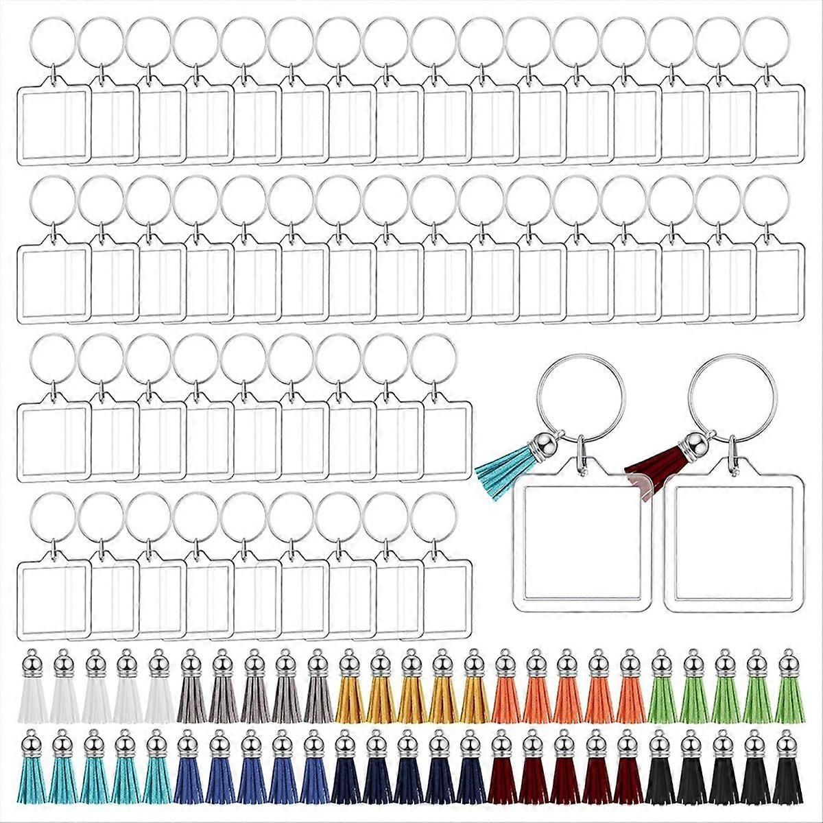 Acrylic Photo Frame Keychain with Tassels Charms for DIY Square