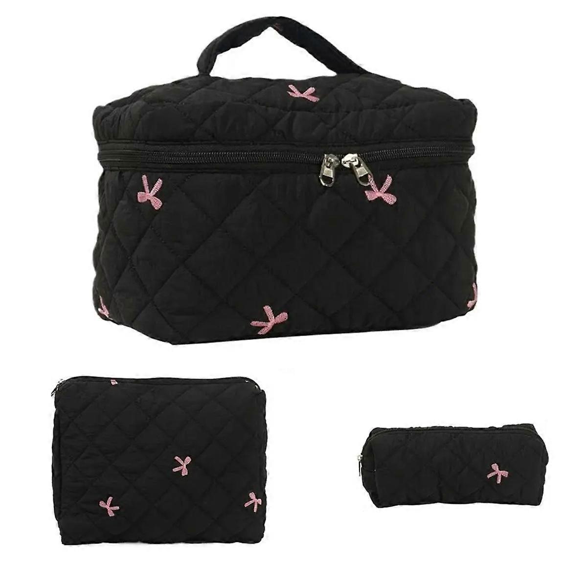 Quilted Makeup Bag 3pcs Large Capacity Toiletry Pouch Set