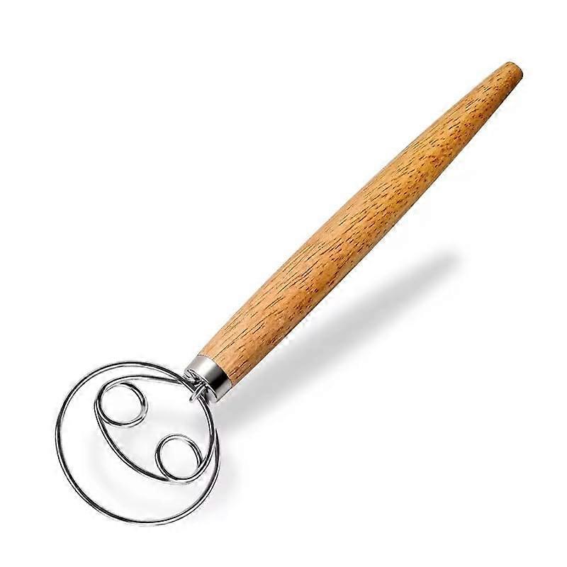 Danish Dough Whisk Stainless Steel Wire Whisk with Ergonomic Wooden Handle for Bread and Pastry