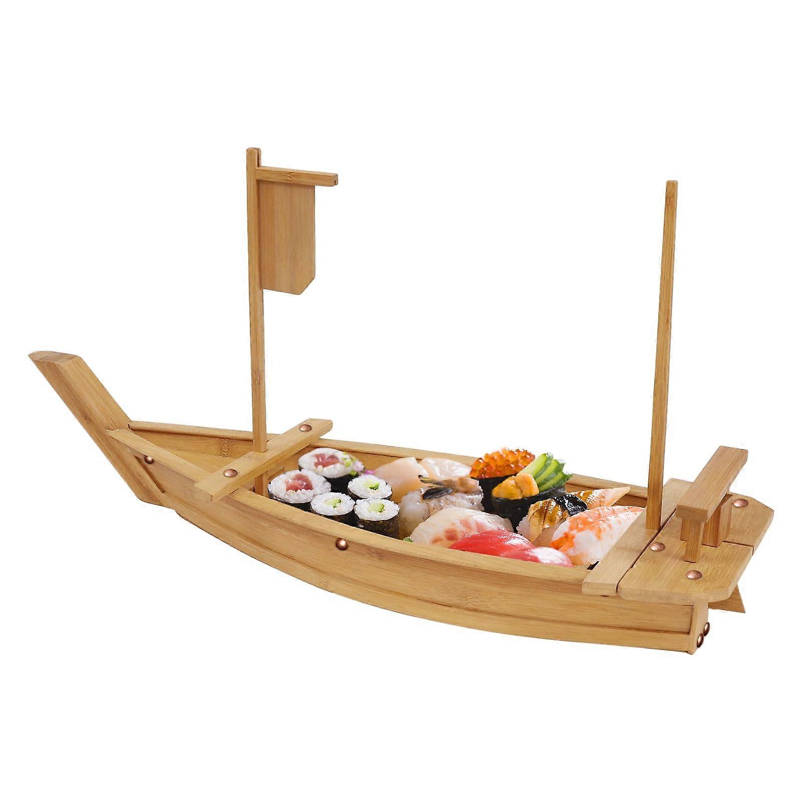 Extra Large Bamboo Sushi Boat Platter with Smoky Dry Ice Effect for Restaurant and Catering