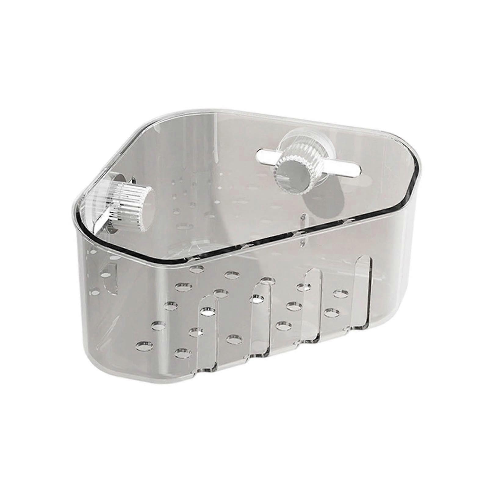 Sink Corner Caddy with Suction Cup, Plastic Triangular Organizer with Drain for Kitchen and Bathroom