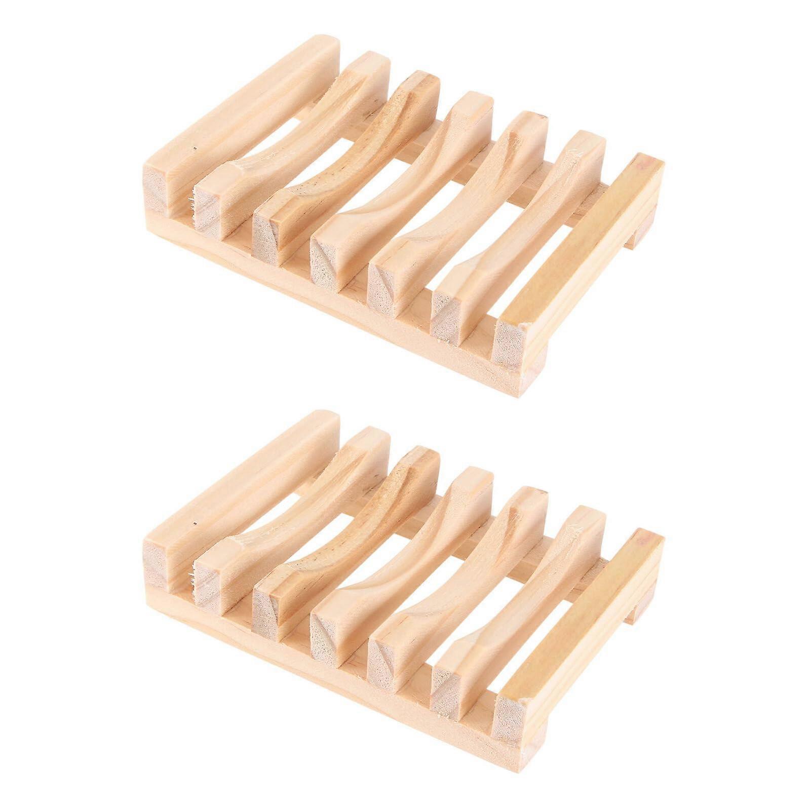 2pcs Wooden Draining Soap Dish with Quick Drainage Durable Retro Design for Bathroom and Kitchen