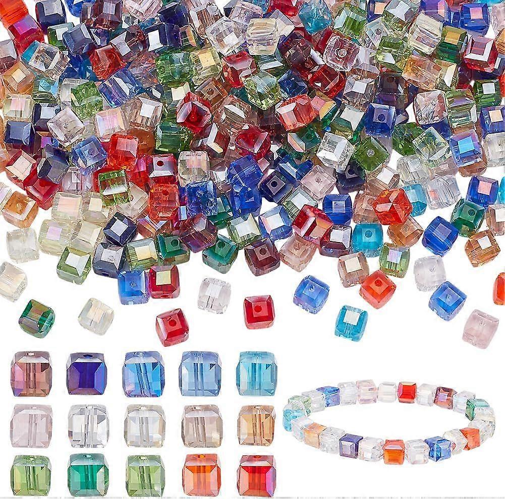 300Pcs 15 Colors Cube Glass Beads 8mm Austrian Cube Beads Colorful Faceted Loose Cube Beads Shiny Square Beads Loose Spacer Beads Bulk for Bracelets N