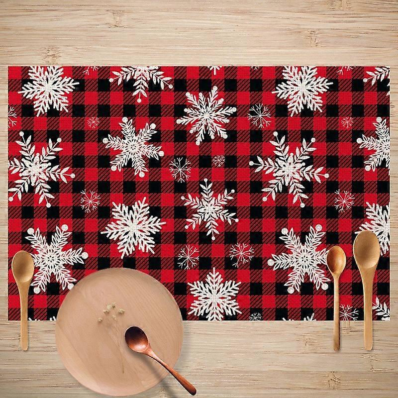 Christmas Themed Table Placemats With Warm Patterns Snowmen Snowflakes Red Car With Christmas Tree Durable Cozy Table Decor