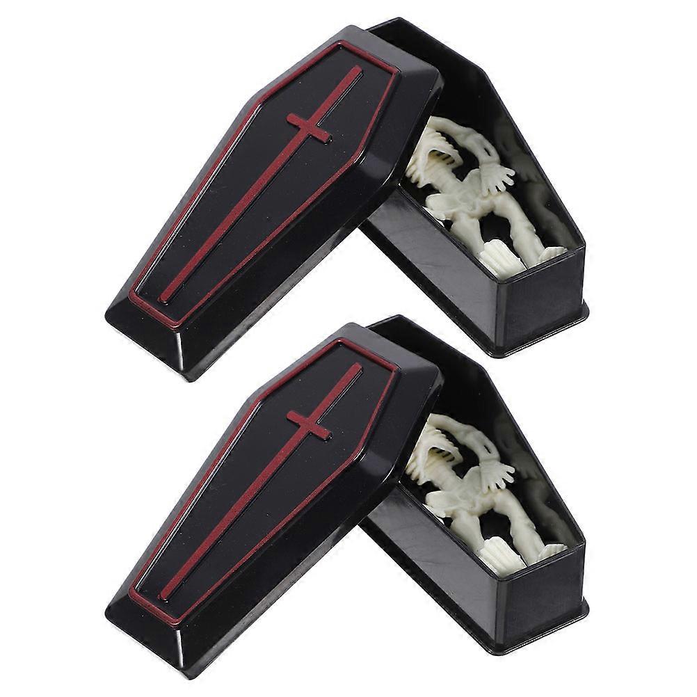 Mini Coffin Boxes Halloween Decor Prank Props 2Sets with Skeleton Models