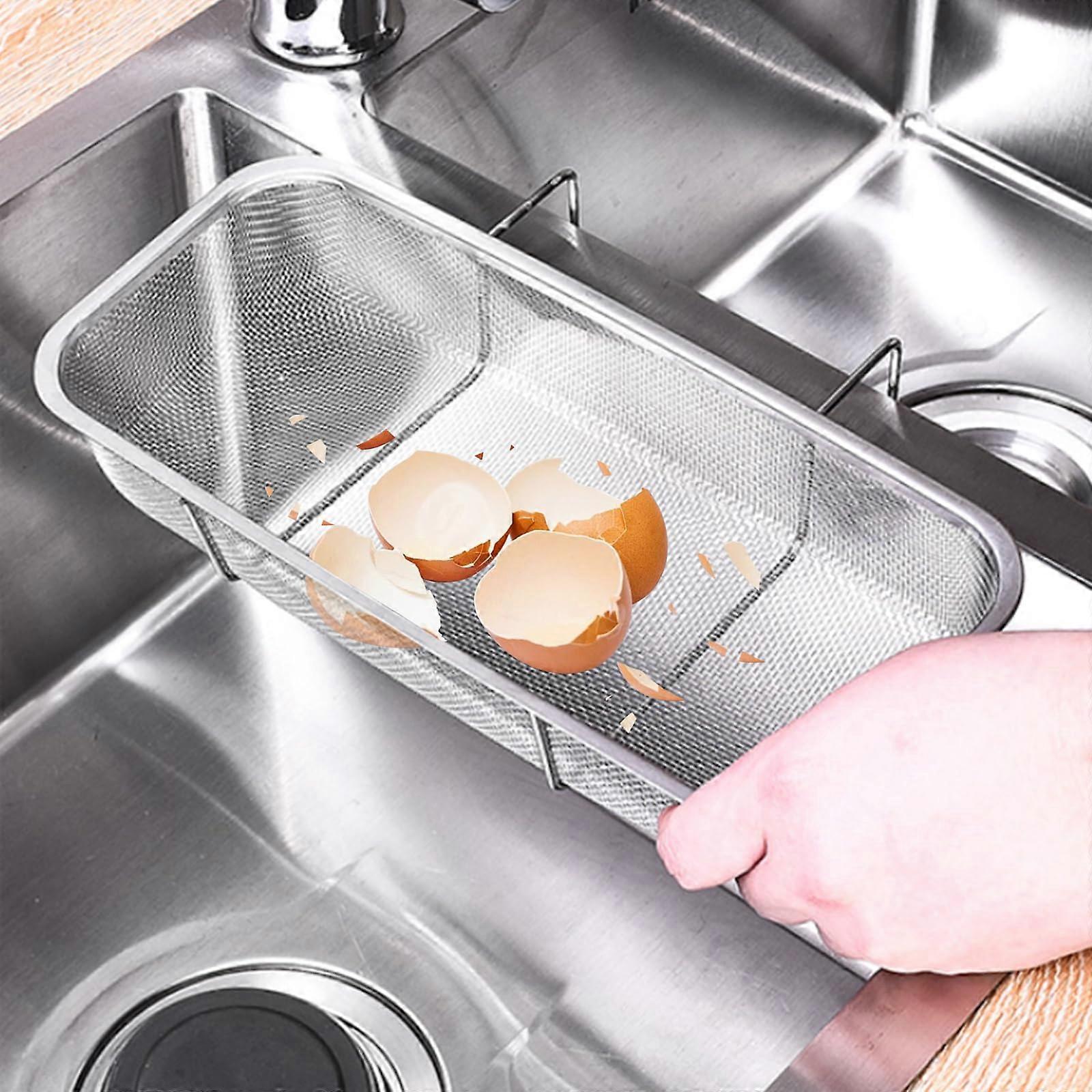 Kitchen Sink Strainer Basket Stainless Steel Hanging Rectangular Caddy for Double Sinks Fine Mesh
