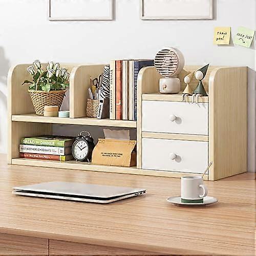 Desktop Organizer with Drawers, Wooden Desk Hutch for Office, Large Capacity SpaceSaving Shelf, White 62x17x30cm