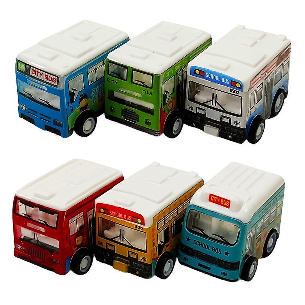 Early Learning Toy Mini School Bus for Playing 6Pcs Plastic Pull-Back Bus Toy