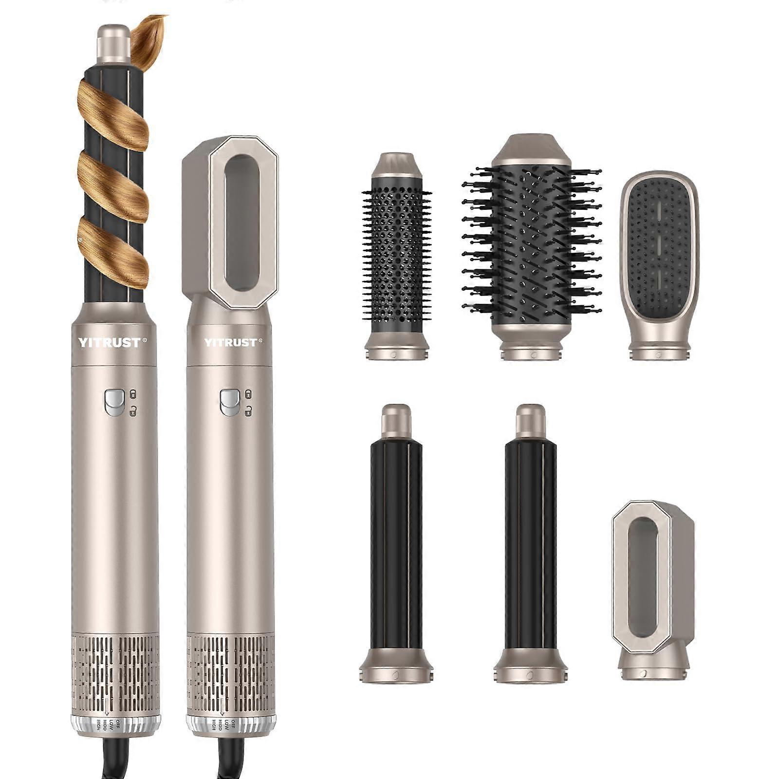 6 in 1 Hair Dryer Brush Set with Automatic Curling Barrels, Ionic Hot Air Brush for Styling